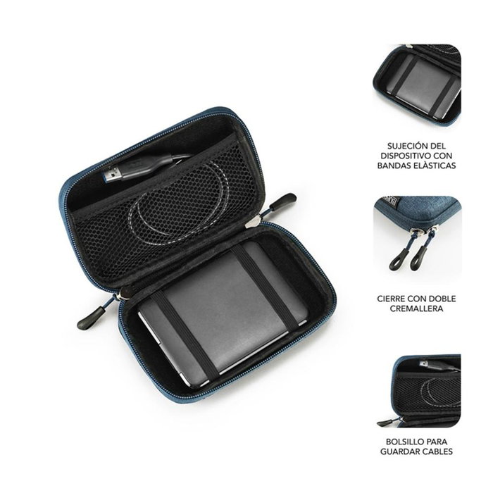 Subblim Housse rigide pour disque dur 2.5 pouces, étui de protection, compartiment pour câble USB - Noir