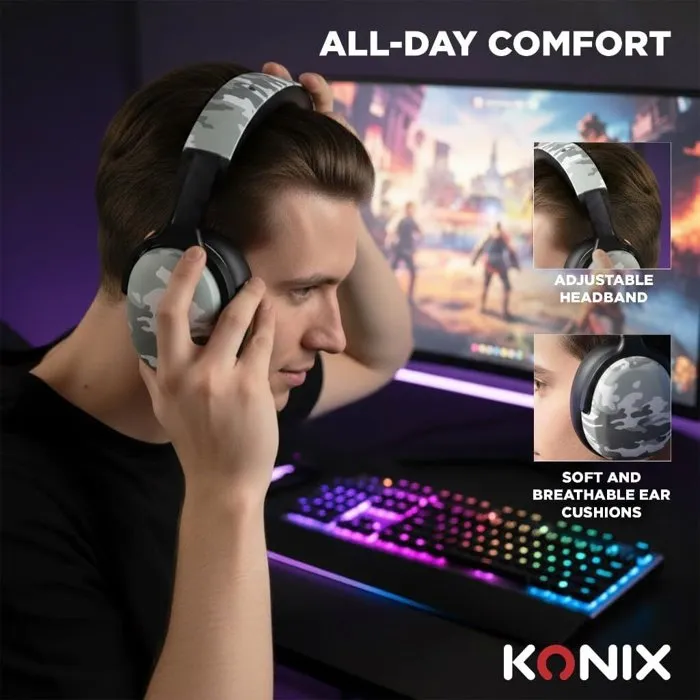 Konix Nexus Casque Gaming Filaire pour PS5, Switch 2, Xbox Series X|S avec Haut-parleurs 40 mm et Microphone Intégré, Connexion Jack 3,5 mm Konix Nexus Casque Gaming Filaire pour PS5, Switch 2, Xbox Series X|S avec Haut-parleurs 40 mm et Microphone Intégré, Connexion Jack 3,5 mm