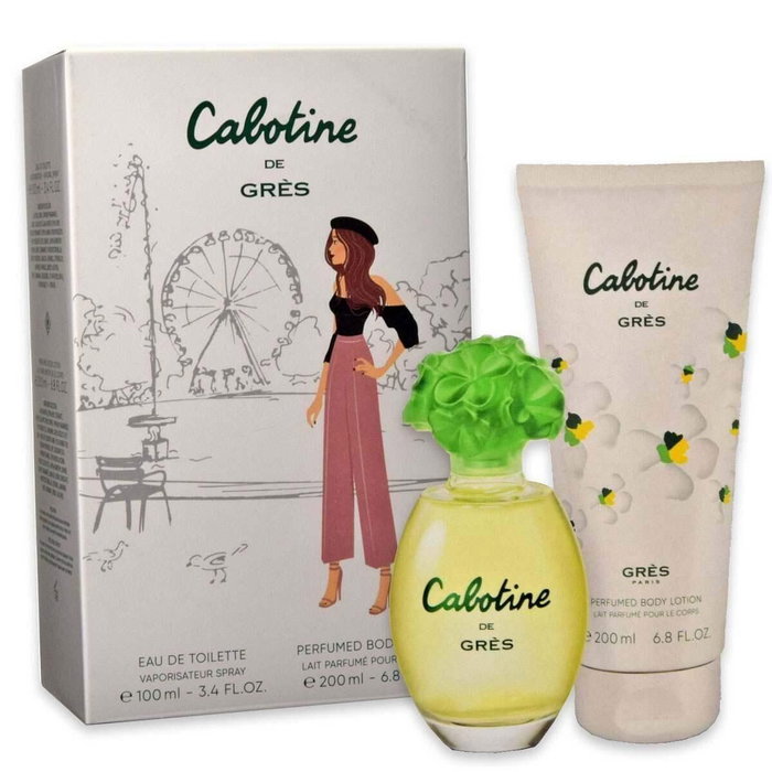Grès Cabotine Coffret Cadeau 2 pièces - Eau de Toilette Vaporisateur 100 ml + Lotion pour le Corps 200 ml - Parfum Féminin Floral - Notes de Cassis, Prune, Jasmin et Vanille