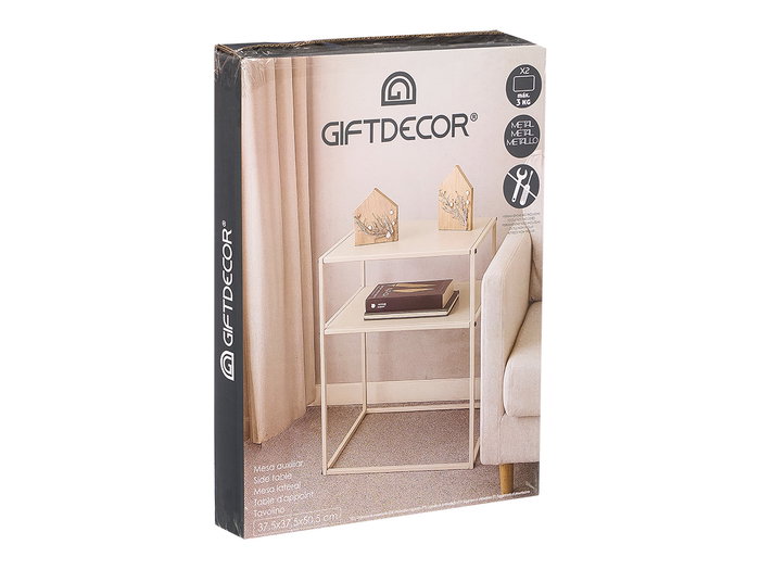 Giftdecor Table d'appoint 2 étagères Beige Métal 51 x 4 x 37 cm