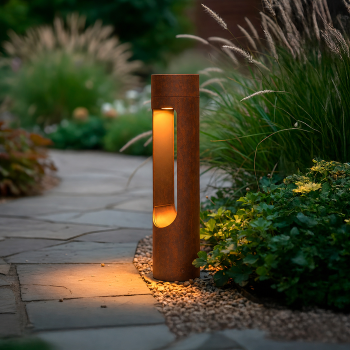 Balise LED extérieure Corona 40 cm, 10 W, brun rouille, 3000 K