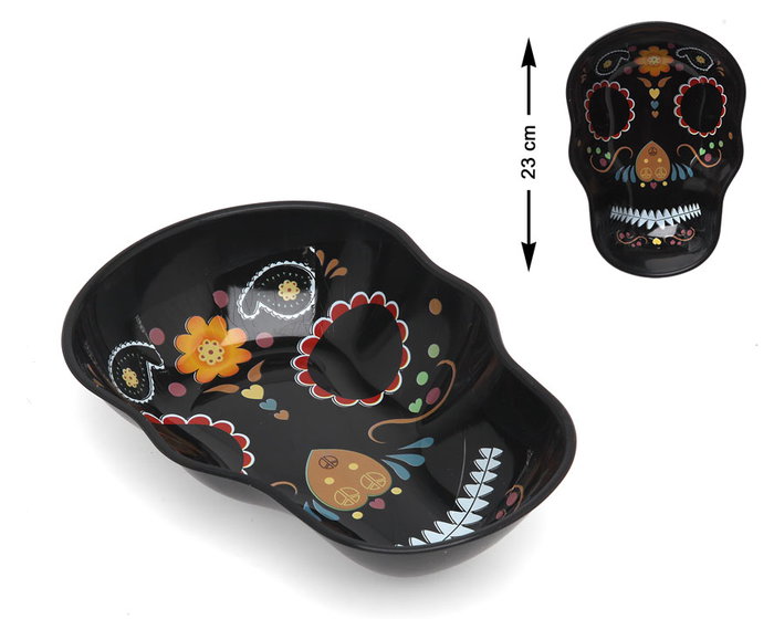 Atosa Assiette Décorative Crâne Noir avec Fleurs Multicolores 23 cm Atosa Assiette Décorative Crâne Noir avec Fleurs Multicolores 23 cm