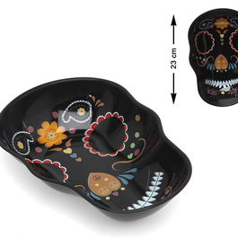 Plato Decorativo Calavera Noir avec Fleurs Multicolores 23 cm - Assiette Décorative Halloween, Fête des Morts, Pour Apéritifs