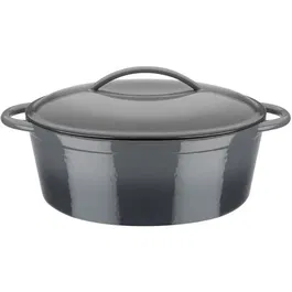 GSW Grey Shadow - Cocotte ovale en fonte massive, 7 litres, 33 x 25 cm, gris, compatible induction et four, couvercle à picots pour cuisson uniforme