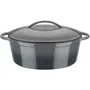 GSW Grey Shadow - Cocotte ovale en fonte massive, 7 litres, 33 x 25 cm, gris, compatible induction et four, couvercle à picots pour cuisson uniforme