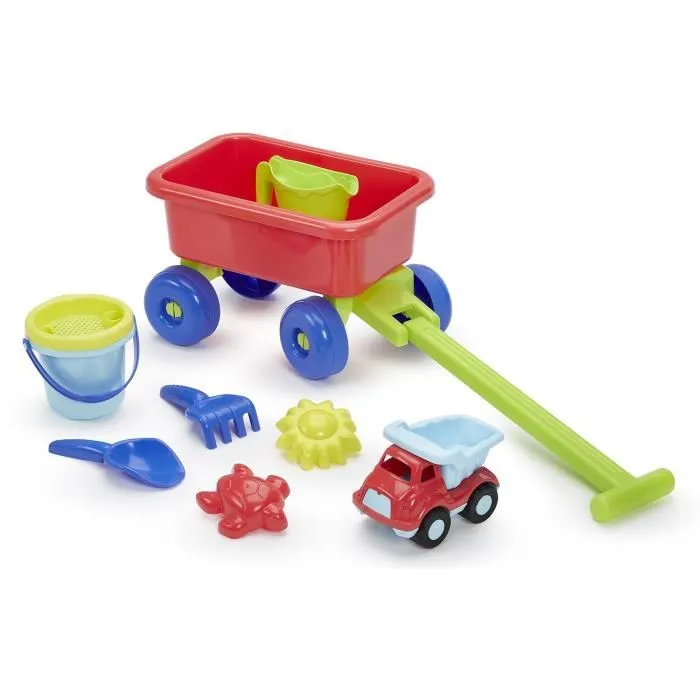 Ecoiffier 529 - Chariot de plage garni avec seau, tamis, arrosoir, doublette, 2 moules et petit véhicule - Jeux plein air enfants Ecoiffier 529 - Chariot de plage garni avec seau, tamis, arrosoir, doublette, 2 moules et petit véhicule - Jeux plein air enfants
