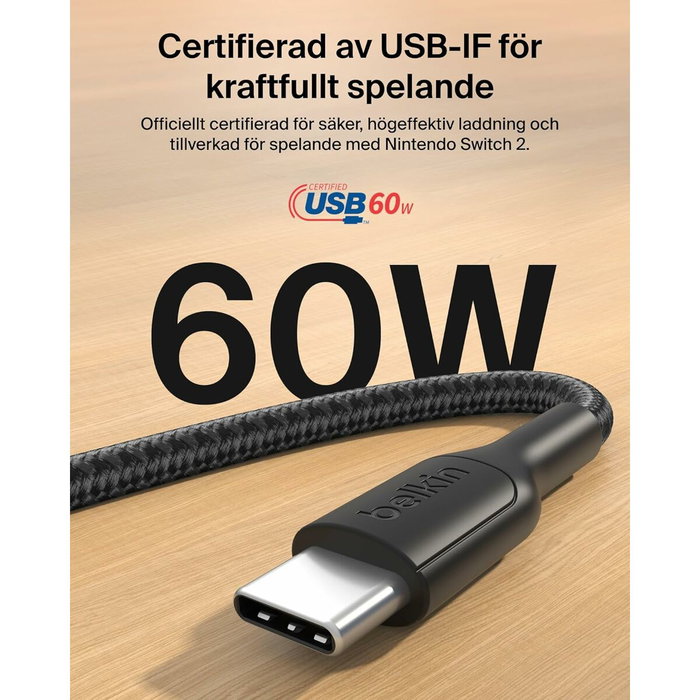 Belkin Câble USB-C vers USB-C Gaming 60 W Noir 2 m