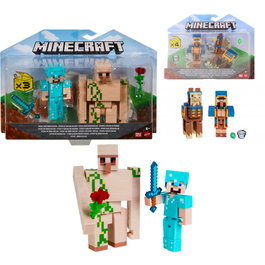 Mattel Minecraft Pack de 2 Figurines de 8 cm avec Accessoires et Blocs - Multilingue