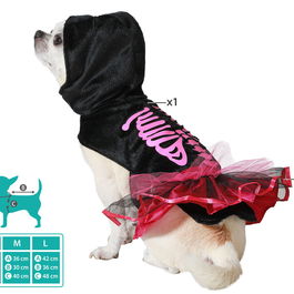 Déguisement Halloween pour Chien Chat Squelette Rose Taille M - Ensemble Camisette et Jupe en Polyester