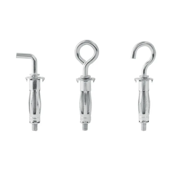 Rapid 5001557 Chevilles d'expansion métalliques pour cloison sèche 6-16 mm - Lot de 12 avec crochets, pitons et gonds - Charge max 40 kg - Pour tableaux, luminaires, horloges