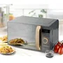 DOMO DO3420 Micro-ondes 20 L 700W 5 niveaux de puissance 8 programmes automatiques finition boisée gris dimensions L45,1 x P34,7 x H25,8 cm