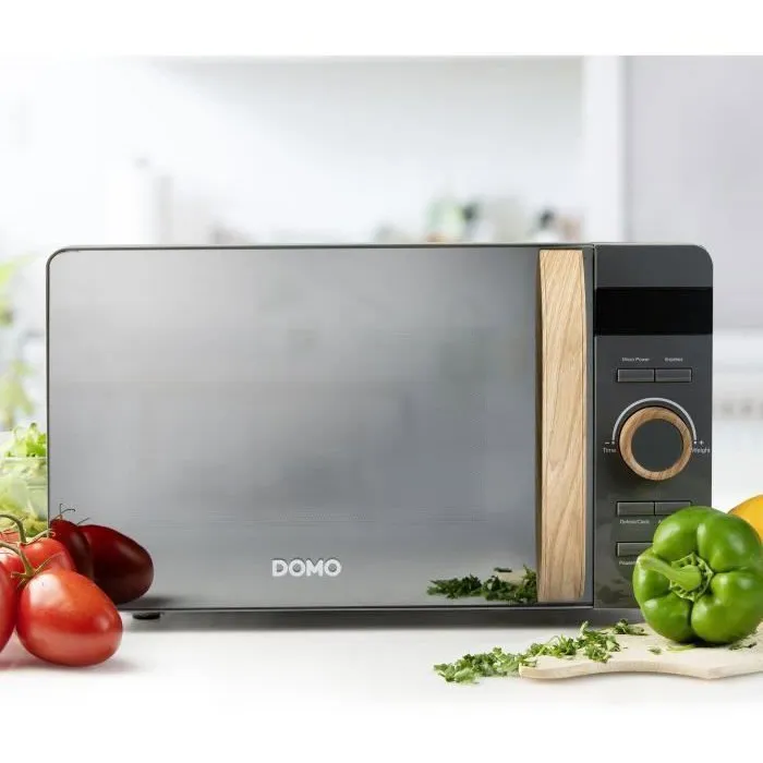 DOMO DO3420 Micro-ondes 20 L 700W 5 niveaux de puissance 8 programmes automatiques finition boisée gris dimensions L45,1 x P34,7 x H25,8 cm
