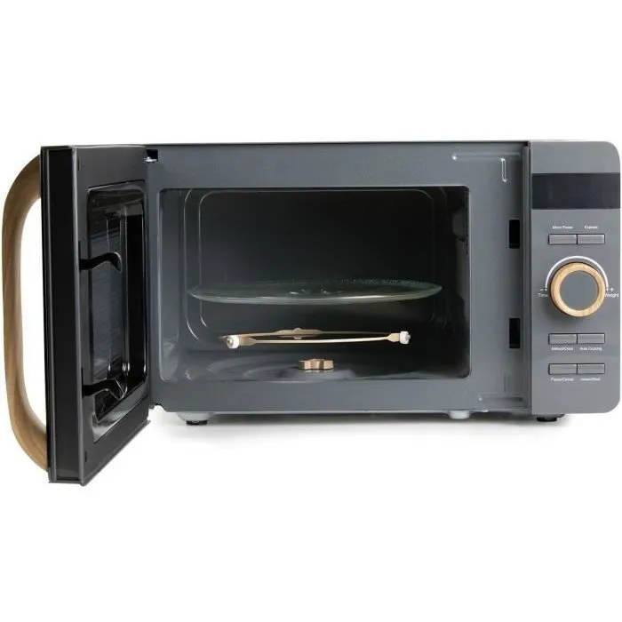 DOMO DO3420 Micro-ondes 20 L 700W 5 niveaux de puissance 8 programmes automatiques finition boisée gris dimensions L45,1 x P34,7 x H25,8 cm