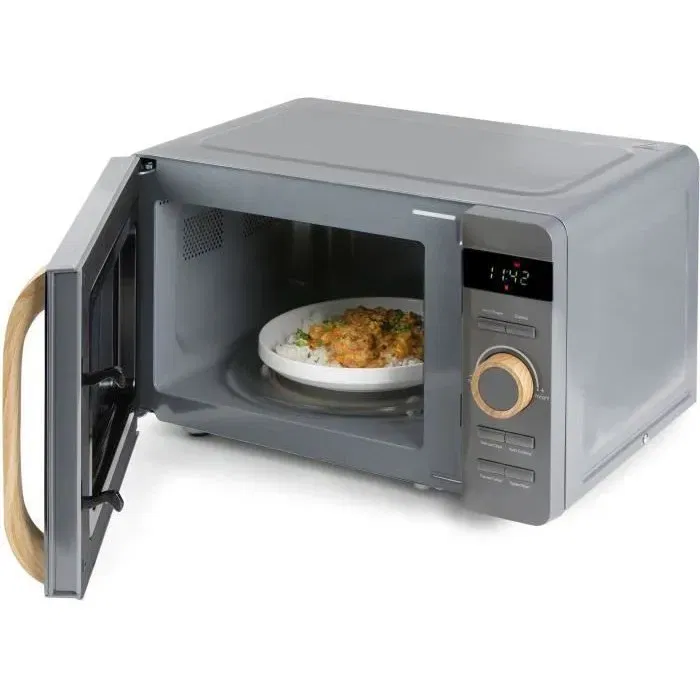 DOMO DO3420 Micro-ondes 20 L 700W 5 niveaux de puissance 8 programmes automatiques finition boisée gris dimensions L45,1 x P34,7 x H25,8 cm