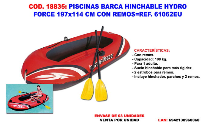 HYDRO FORCE Bateau gonflable 197x114cm avec rames HYDRO FORCE Bateau gonflable 197x114cm avec rames