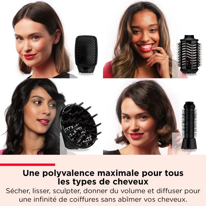 Revlon RVDR5373E Multistyler 4-en-1 pour cheveux texturés avec diffuseur, volumisateur, brosse et sèche-cheveux - 4 températures - Noir