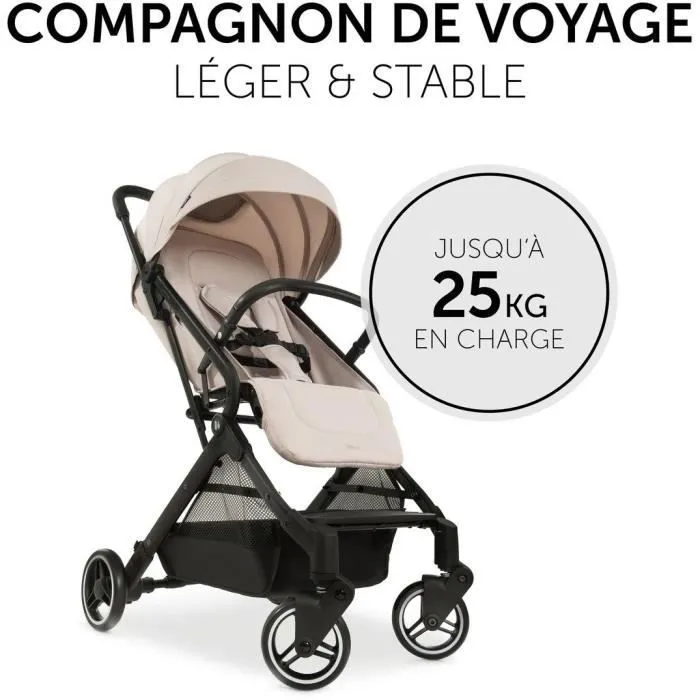 Hauck Travel N Care - Poussette compacte à pliage une main, capote UV 50+, siège inclinable, 4 roues pivotantes, couleur beige