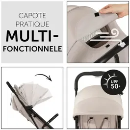 Hauck Travel N Care - Poussette compacte à pliage une main, capote UV 50+, siège inclinable, 4 roues pivotantes, couleur beige