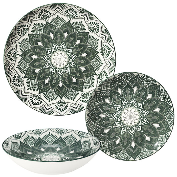 Home Deco Factory Service de vaisselle Mandala vert, 12 pièces Home Deco Factory Service de vaisselle Mandala vert, 12 pièces