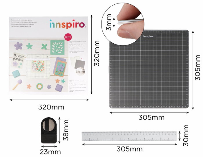 Innspiro Base de découpe magnétique avec règle 30 cm et 2 aimants