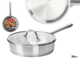 Kinvara Poêle Honda en Acier Inoxydable 24 cm avec Couvercle en Verre (Set de 6)