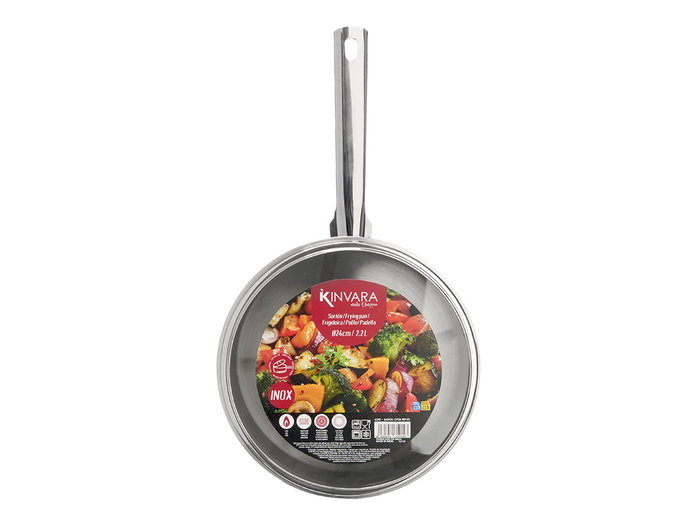 Kinvara Poêle Honda en Acier Inoxydable 24 cm avec Couvercle en Verre (Set de 6)