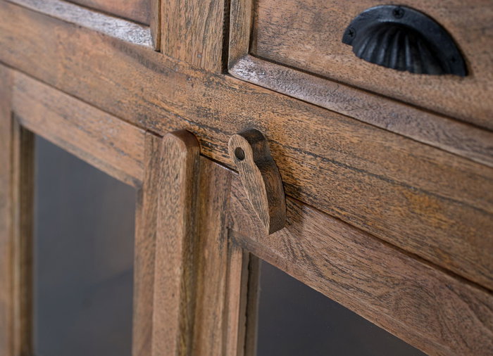 GINER Y COLOMER - Buffet haut en bois de manguier avec 6 portes vitrées et 6 tiroirs - Finition noisette - Dimensions : 72x37x? cm GINER Y COLOMER - Buffet haut en bois de manguier avec 6 portes vitrées et 6 tiroirs - Finition noisette - Dimensions : 72x37x? cm