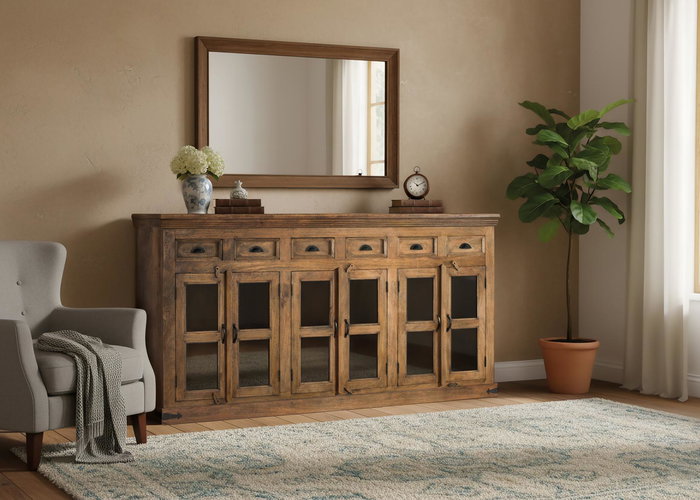 GINER Y COLOMER - Buffet haut en bois de manguier avec 6 portes vitrées et 6 tiroirs - Finition noisette - Dimensions : 72x37x? cm GINER Y COLOMER - Buffet haut en bois de manguier avec 6 portes vitrées et 6 tiroirs - Finition noisette - Dimensions : 72x37x? cm