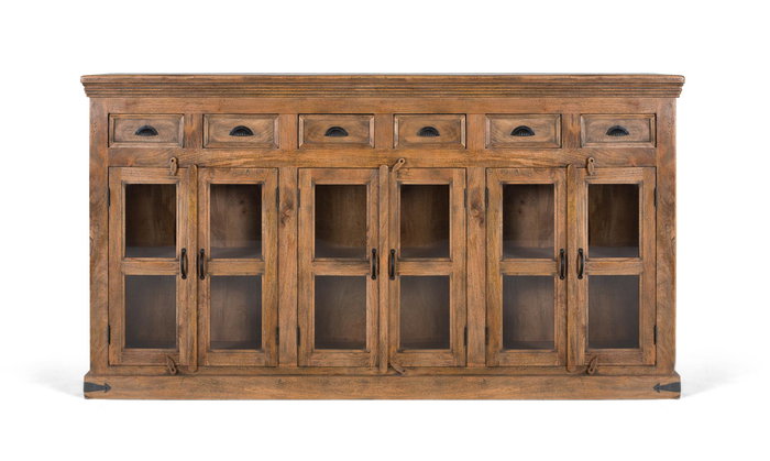 GINER Y COLOMER - Buffet haut en bois de manguier avec 6 portes vitrées et 6 tiroirs - Finition noisette - Dimensions : 72x37x? cm GINER Y COLOMER - Buffet haut en bois de manguier avec 6 portes vitrées et 6 tiroirs - Finition noisette - Dimensions : 72x37x? cm