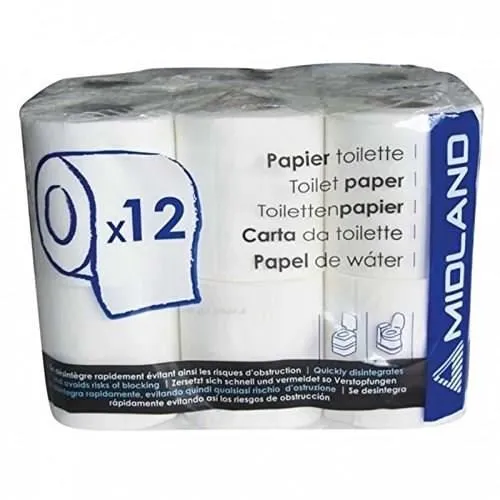 Midland - Papier toilette pour WC chimique (portables et à cassette) - 12 rouleaux - Se désagrège rapidement pour éviter les obstructions