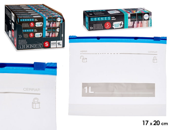 Leknes Sachet Zip Multiusos 20 pièces 1 L 20x17 cm Transparent Polyéthylène Alimentaire (Set de 21) Leknes Sachet Zip Multiusos 20 pièces 1 L 20x17 cm Transparent Polyéthylène Alimentaire (Set de 21)