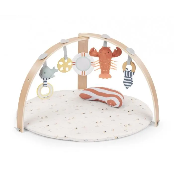 Ingenuity Tapis d'éveil réversible évolutif Cozy Spot Bébé 0-36 mois, Marin, 5 jouets, miroir, coussin, arche pliable bois, lavable machine