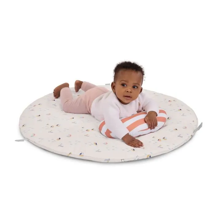 Ingenuity Tapis d'éveil réversible évolutif Cozy Spot Bébé 0-36 mois, Marin, 5 jouets, miroir, coussin, arche pliable bois, lavable machine