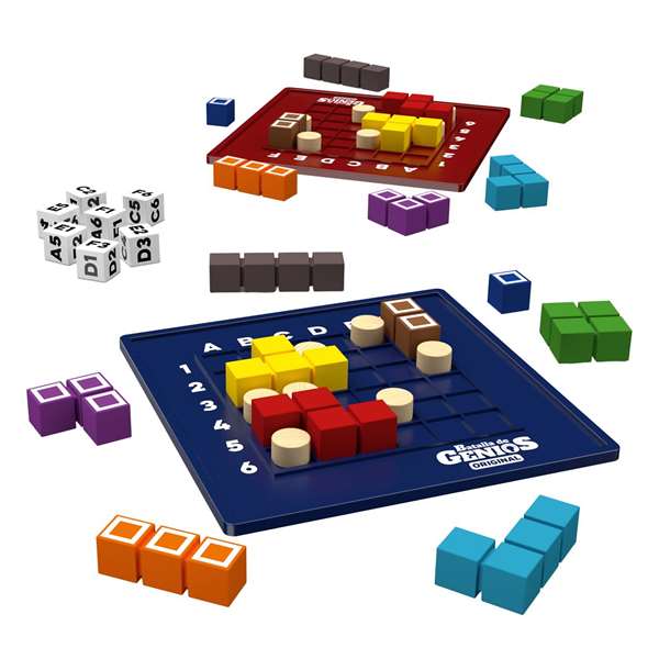 Ludilo - Jeu Bataille de Génies Original - Version Espagnole - Avec 18 pièces en bois, 14 pièces bloqueuses, 7 dés, 2 plateaux et règles de jeu