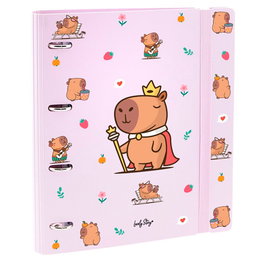 LOVELY STORY - Classeur à anneaux Capibara, 4 anneaux, couverture rigide, 4 intercalaires, pochette PVC, 28x32x3.8 cm