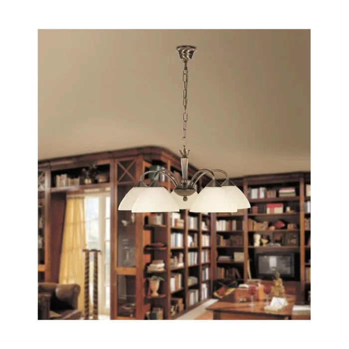 RABALUX Lustre suspendu 5 bras style classique 'Regina' métal laiton verre crème 52 cm (RAB-8175) 5xE14 90 cm suspension