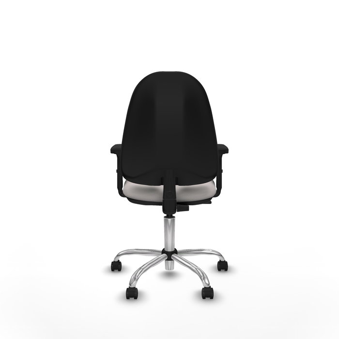 Chaise Algarra Contact permament de base Cuir écologique Blanc Structure chromée Accoudoir 2D Sans appui-tête Roulettes pour moquette