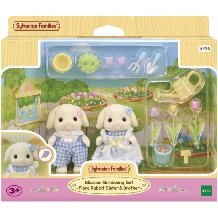 Sylvanian Families - Poupées Lapin Bélié Frère et Soeur - Figurines Articulées pour le Jardinage avec Accessoires - Multicolore