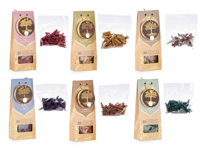 Acorde Lot de 30 Cônes d'Encens avec Support en Bois Assortis 6 Parfums 6.5x16.5x3.5 cm (Set de 48)
