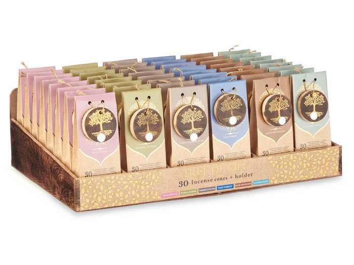 Acorde Lot de 30 Cônes d'Encens avec Support en Bois Assortis 6 Parfums 6.5x16.5x3.5 cm (Set de 48)