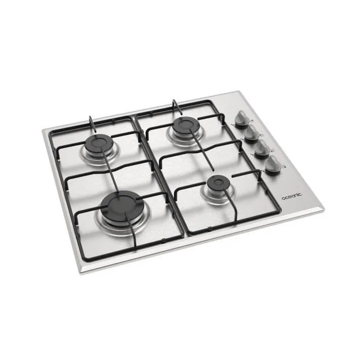 Oceanic OCEANIC - Table de cuisson 4 foyers gaz, inox, 60 x 51 cm, commandes avant