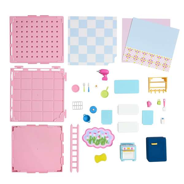 Bizak - Diseña Tu Cocina Suite Spaces - Jeu de création de cuisine - 20 accessoires, 2 papiers peints et 1 papier de sol - Langue du jeu : espagnol