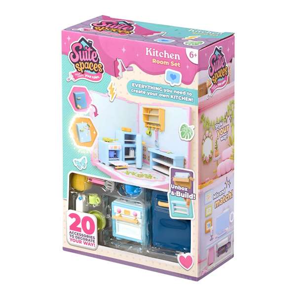 Bizak - Diseña Tu Cocina Suite Spaces - Jeu de création de cuisine - 20 accessoires, 2 papiers peints et 1 papier de sol - Langue du jeu : espagnol