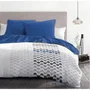 Home Linge Passion Parure de couette microfibre AMBROISIE 240 x 260 cm + 2 taies 63 x 63 cm - Bleu - Housse imprimée élégante pour lit deux personnes