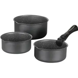 Arthur Martin Set de 3 Casseroles Antiadhésives en Aluminium 16-18-20 cm Gris Mat avec Poignée Amovible - Compatible Tous Feux Induction