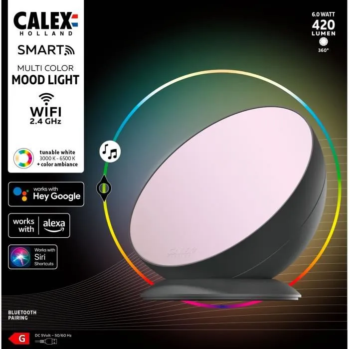 Calex Smart Moodlight 5W 420lm RGBCCT 3000-6500K Ampoule LED Connectée Compatible Alexa Calex Smart Moodlight 5W 420lm RGBCCT 3000-6500K Ampoule LED Connectée Compatible Alexa