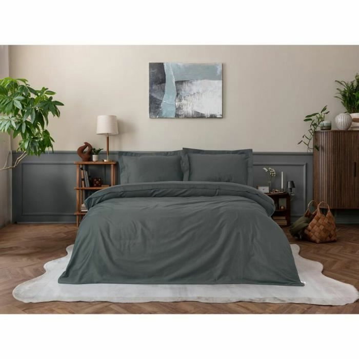 BigBuy Home Parure de couette Anthracite 220 x 240 cm en satin de coton BigBuy Home Parure de couette Anthracite 220 x 240 cm en satin de coton
