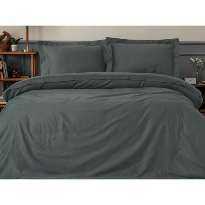 BigBuy Home Parure de couette Anthracite 220 x 240 cm en satin de coton BigBuy Home Parure de couette Anthracite 220 x 240 cm en satin de coton