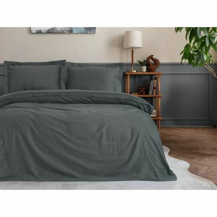 BigBuy Home Parure de couette Anthracite 220 x 240 cm en satin de coton BigBuy Home Parure de couette Anthracite 220 x 240 cm en satin de coton