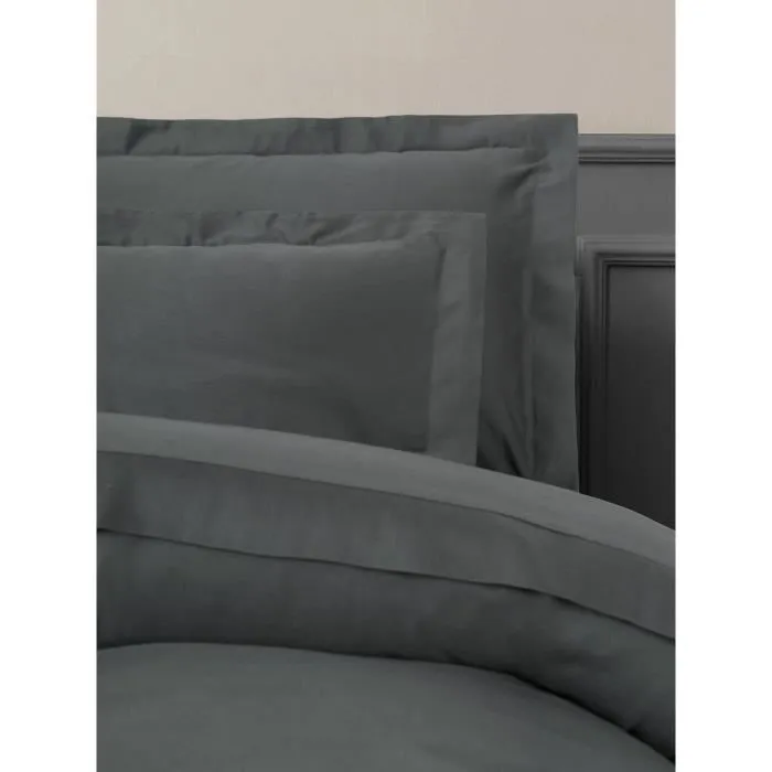Parure de lit King en satin de coton 100%, 210 fils, anthracite - 1 housse de couette 220x240 cm + 2 taies d'oreiller 60x60 cm